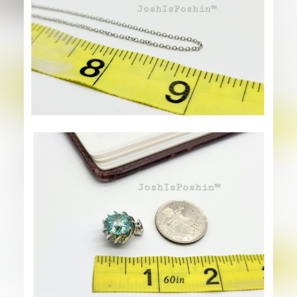 6.79 CT. T.W. portuguese cut green-blue diamond pendant necklace in 925 silver - Picture 16 of 17